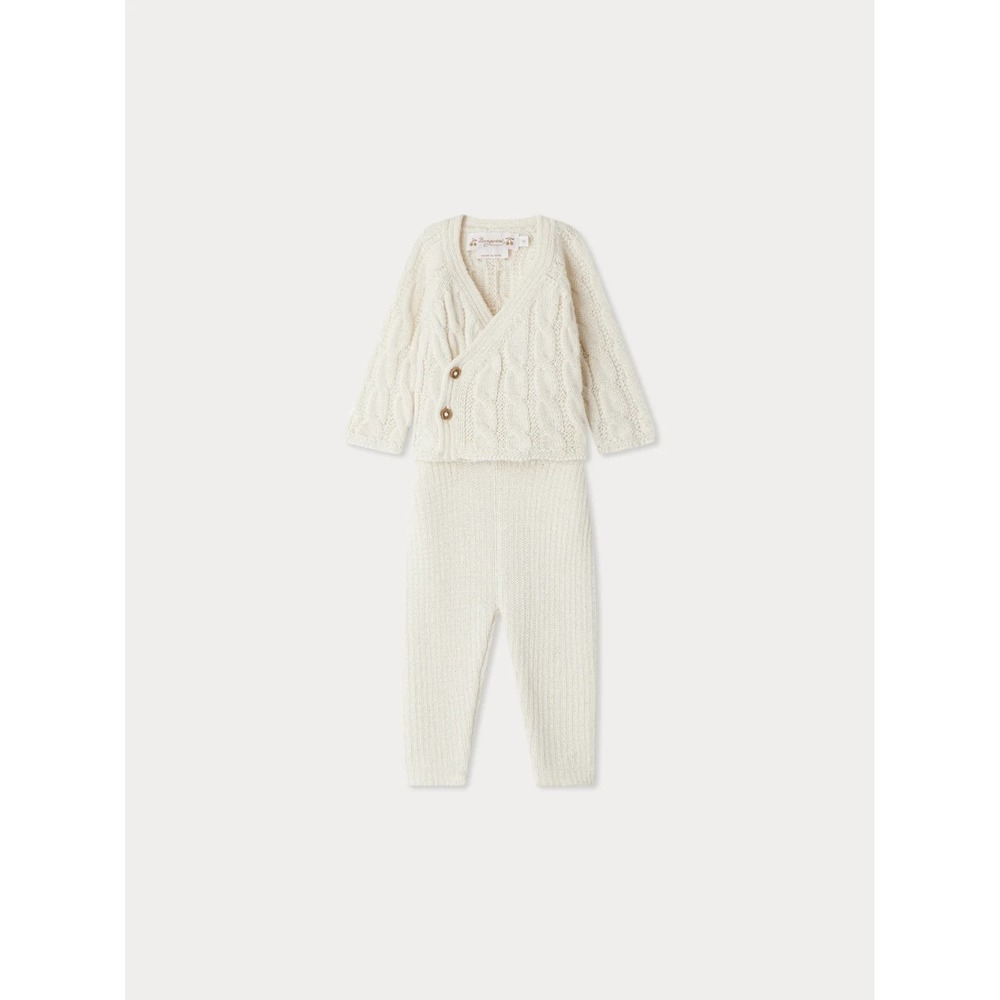 NWT Bonpoint Jalina Cable Knit Wrap Set Ivory Milk White 6M Luxury Baby Outfit
